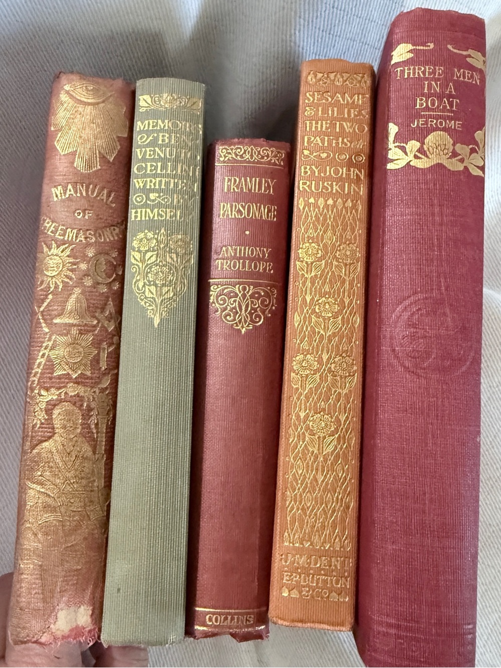 Lot of 5 vintage antique hardback books featuring elegant ornate gilt detailing